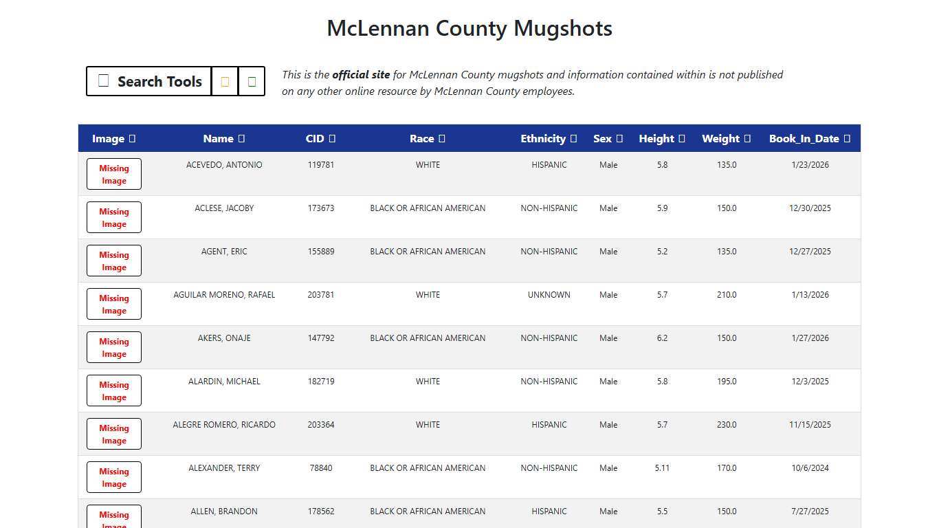McLennan County Mugshots Application